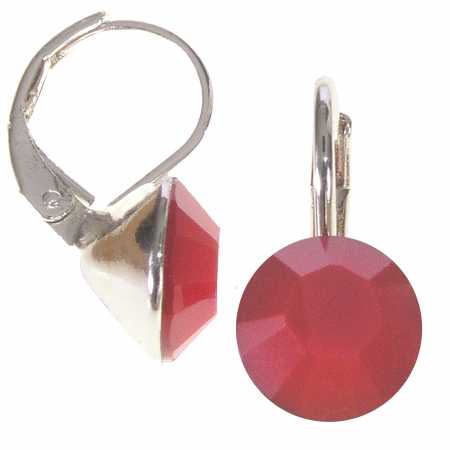 8mm Ohrringe mit Swarovski Kristall in der Farbe Korallle Dunkel Rot